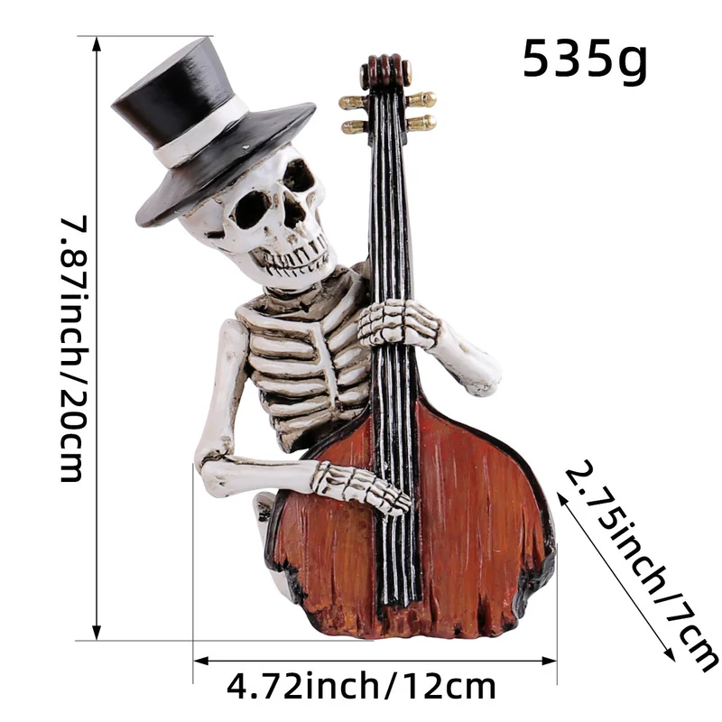 Detaillierte Resin-Halloween-Dekofigur Skelett mit Kontrabass
