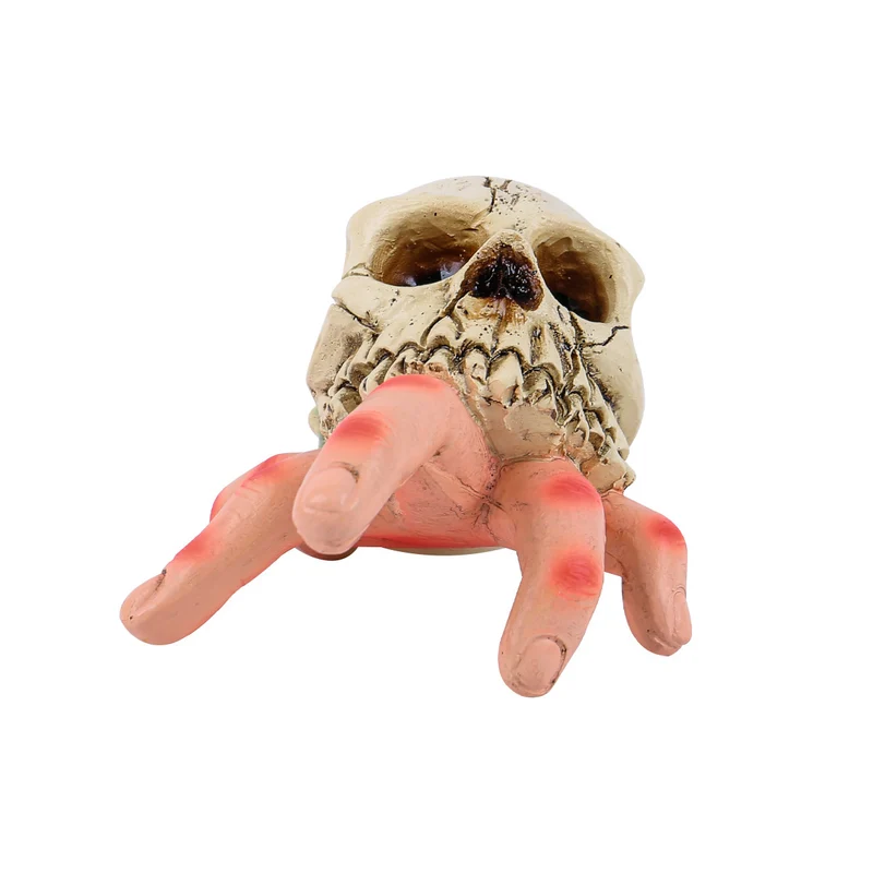 Detaillierte Halloween-Dekoskulptur Schädel mit greifender Hand