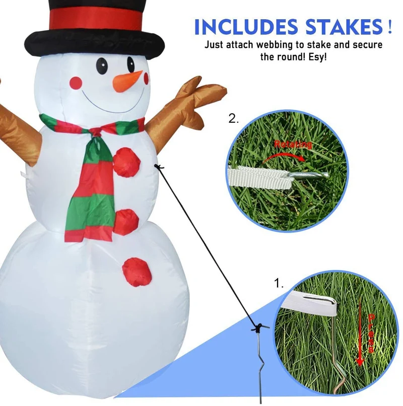 Aufblasbarer Schneemann mit festlicher Deko