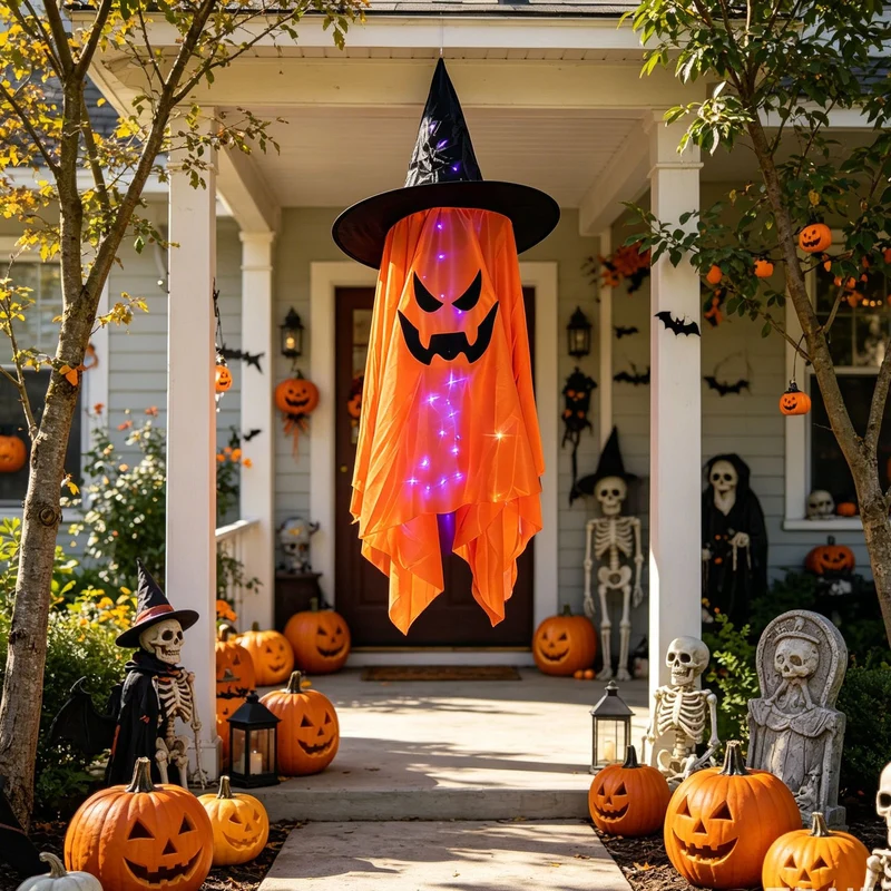 Gruselige Halloween Dekofigur mit leuchtenden Augen