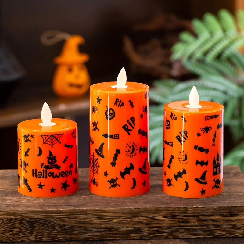 LED Dekorationskerze mit Halloween-Motiv