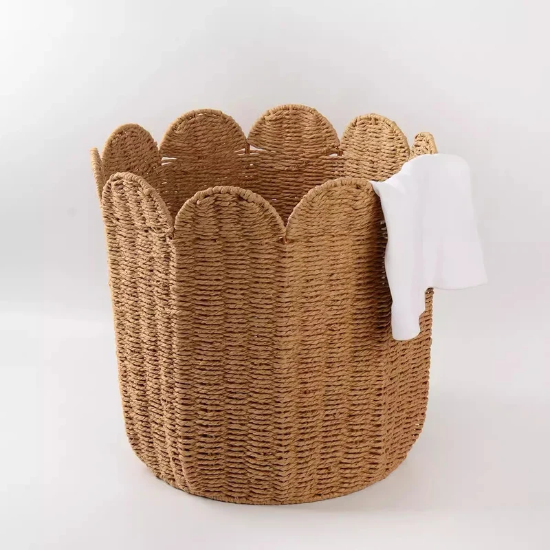 Woven Storage Basket with Decorative Scalloped Edge Karnz