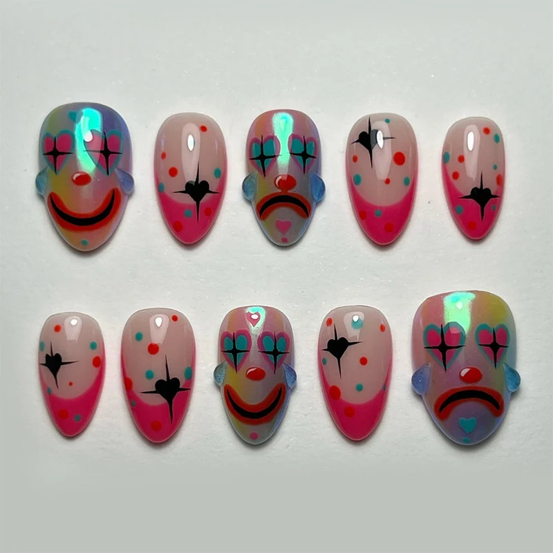 Verschnörkelte Clown-Themen Press-On Nagelkunst