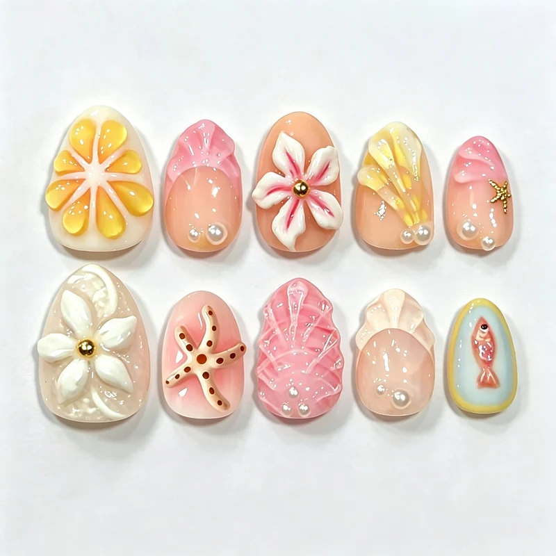 Seaside-Themen Press-On Nagelkunstset