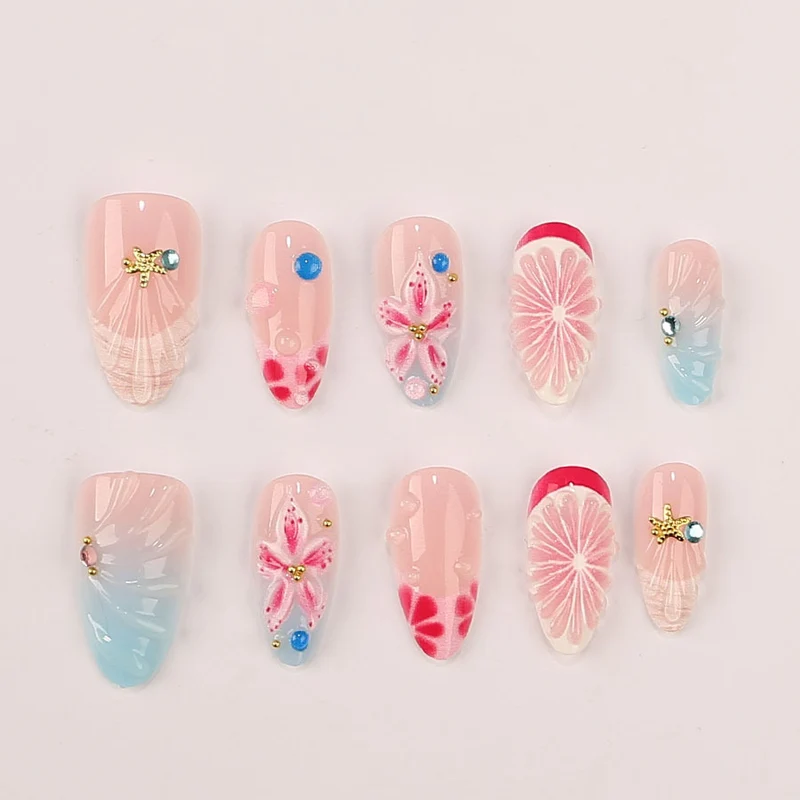 Muschel-inspirierte Press-On Nagelkunst Set