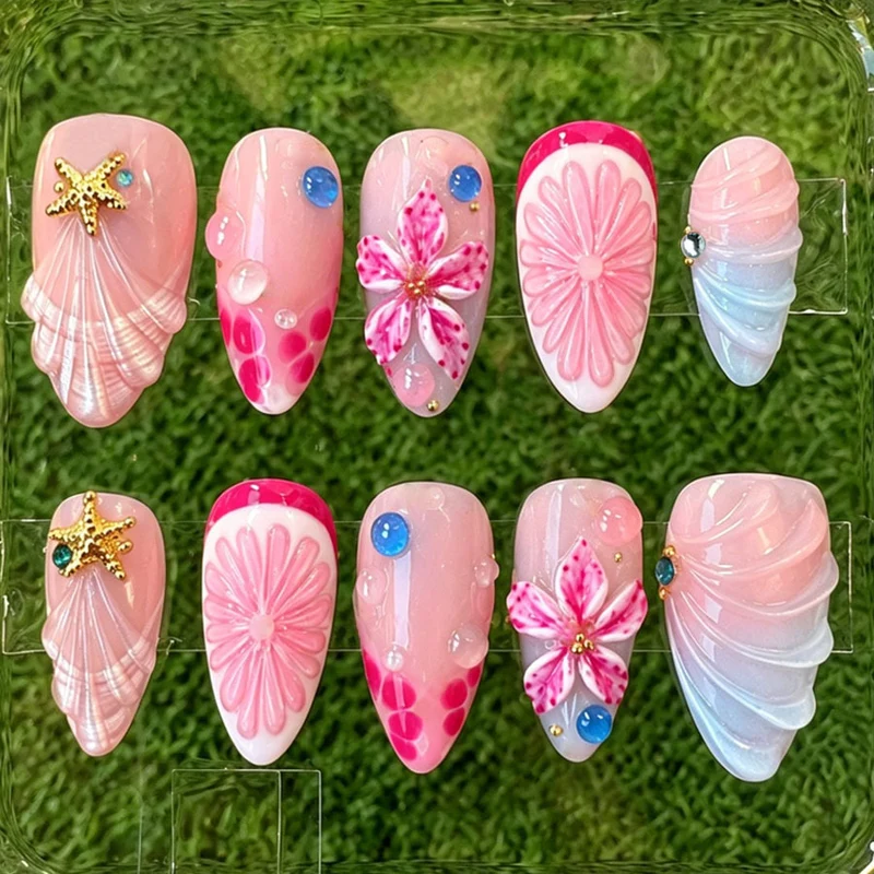 Muschel-inspirierte Press-On Nagelkunst Set