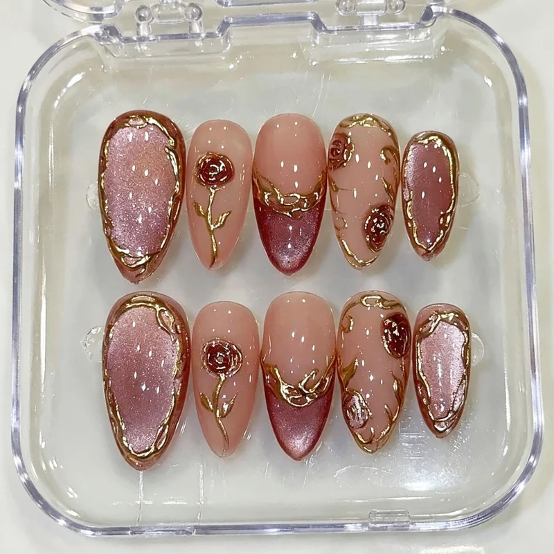 Rosa verziertes Press-On Nail Art Set