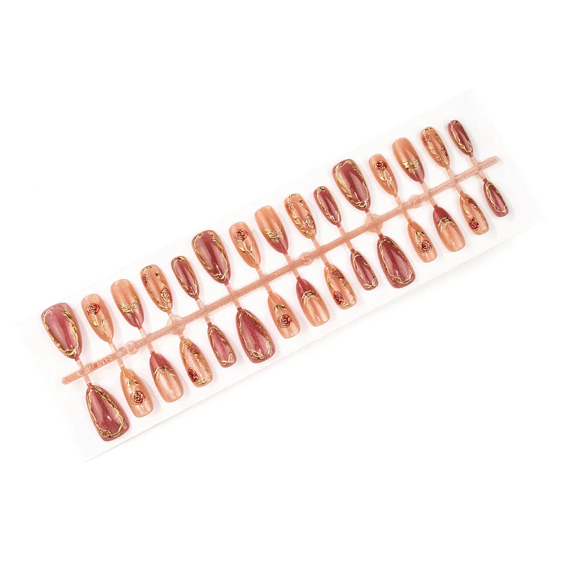 Rosa verziertes Press-On Nail Art Set