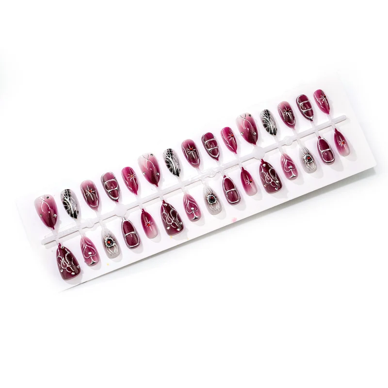 Premium Künstlerische Press-On Nagelkunst Set mit Gothic-Spinnen-Design