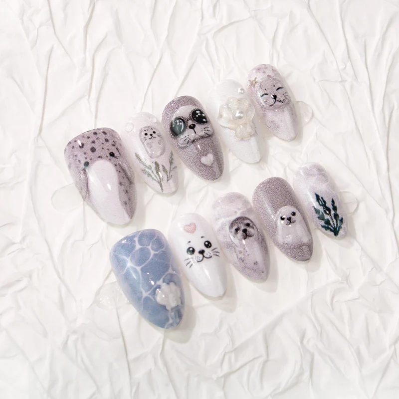 Marine Tier-Themen Press-On Nagelkunst Set