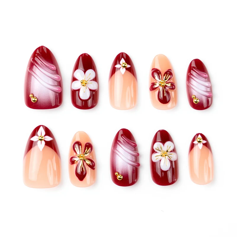 Luxuriöses Floral Design Press-On Nail Art Set