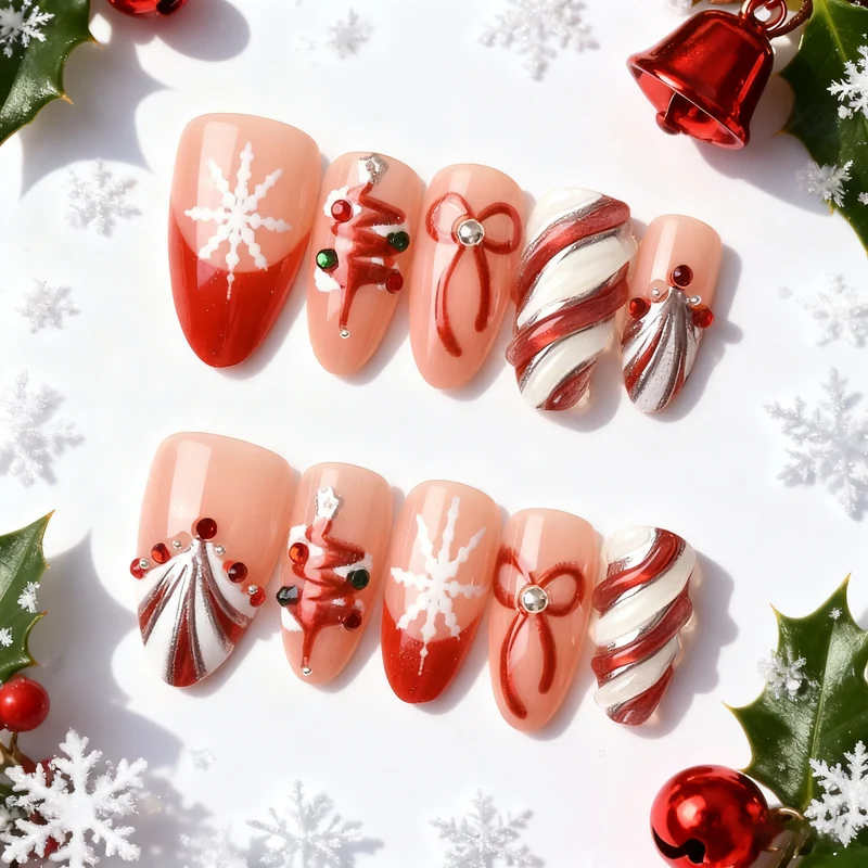 Urlaubs-Themen Press-On Nagelkunst Set mit Festlichen Charms