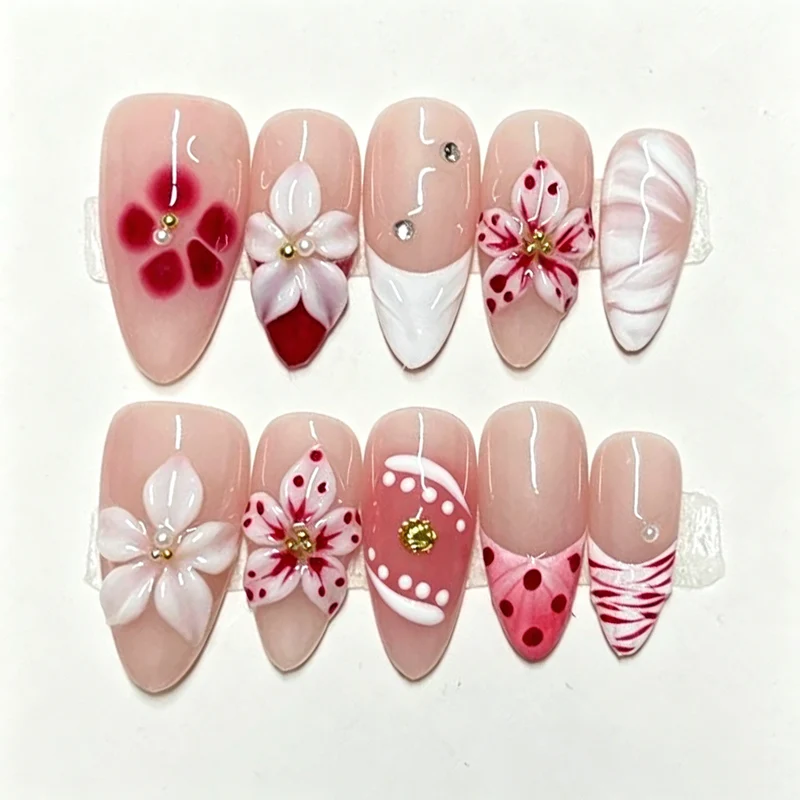 Handgemalte florale Press-On Nagelkunst Set