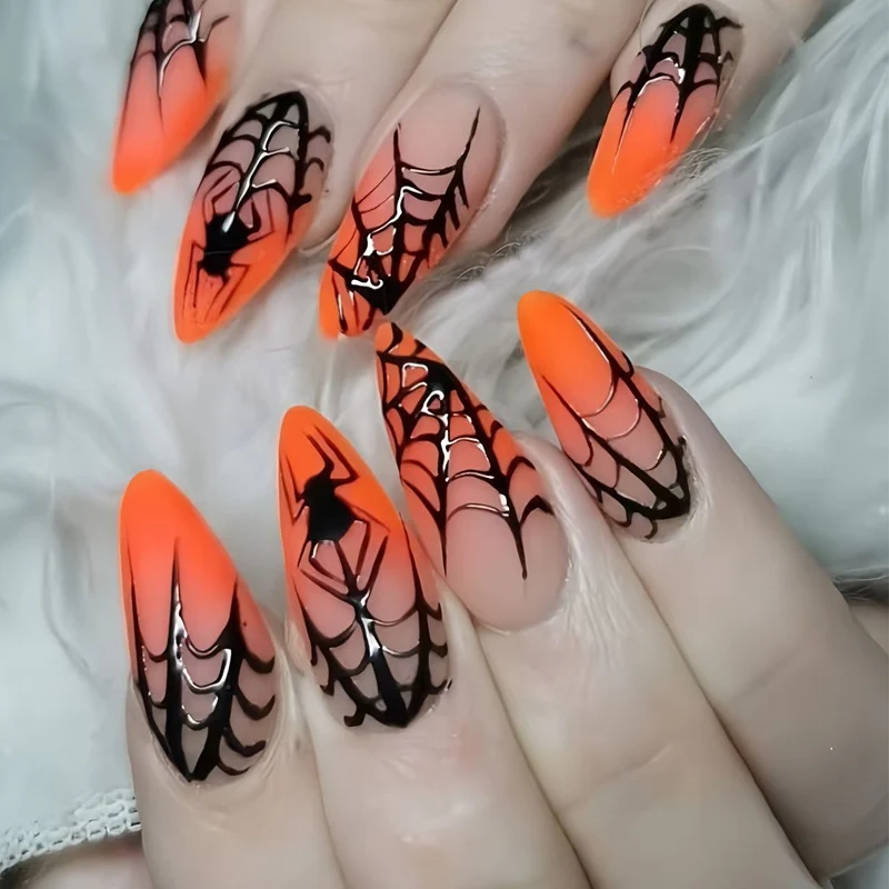 Halloween-Themen Druck-Nagelkunstset mit Spinnenetzdesigns