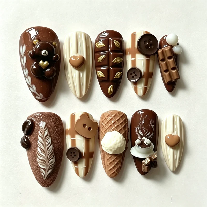 Gourmet-Schokolade-inspirierte Press-On-Nagelkunst-Set