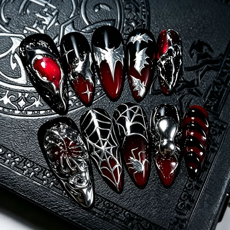 Gothic-inspirierte Stiletto Press-On Nagelkunst Set