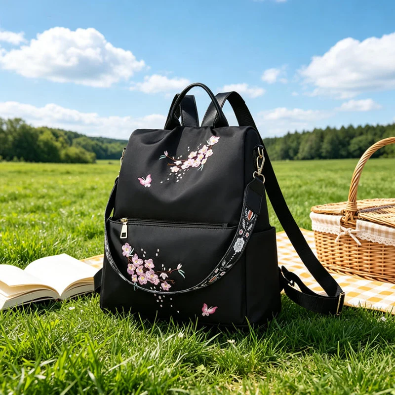 Damen bestickter Blumen Rucksack Karnz