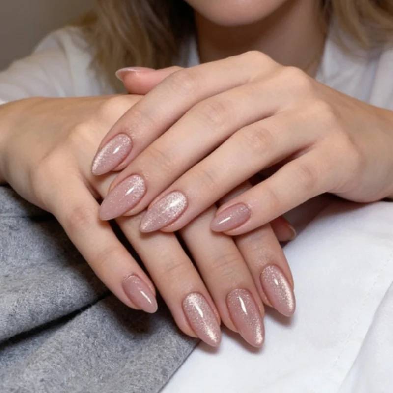 Glamouröse glitzernde mandelförmige Nagelerweiterungen