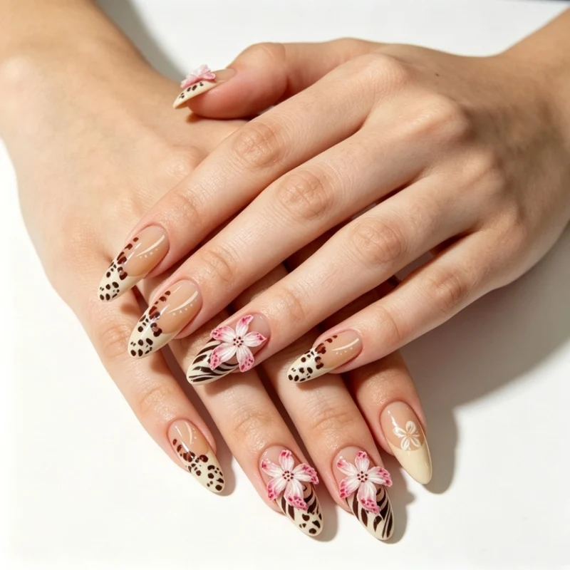 Florale Künstlerische Stiletto Nagelvergrößerungen