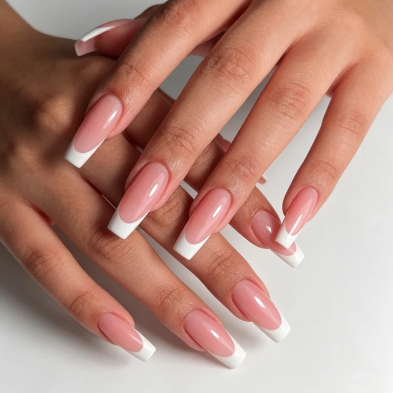 Elegante Französische Spitzen-Nägel Extensions