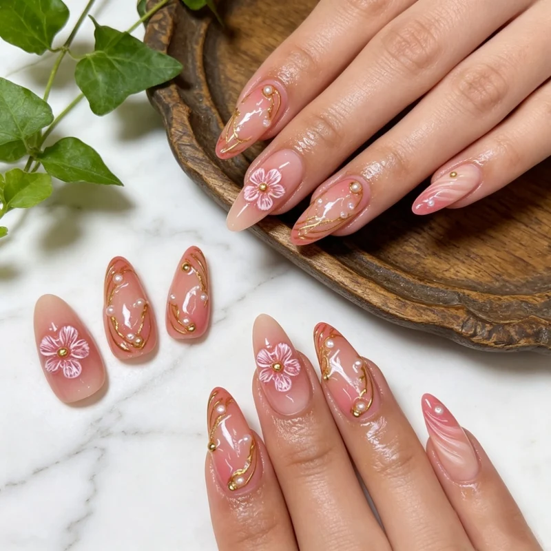 Elegante Blumendesign Gel-Nagelverstärkungen