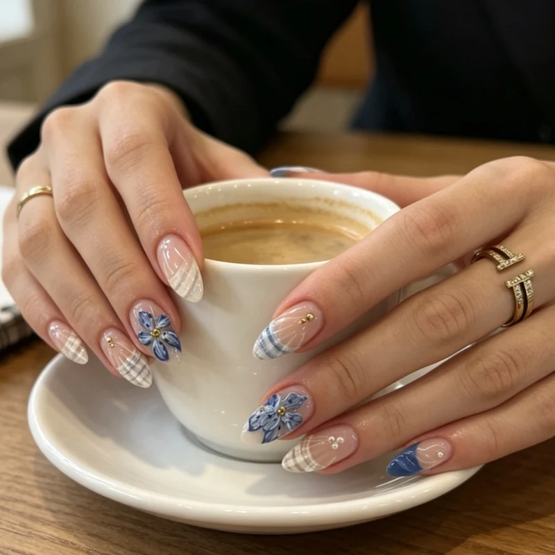 Dekorativer Floral Press-On Nagelkunst Set