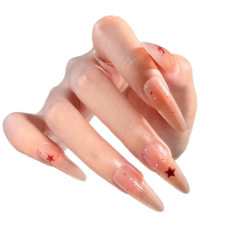 Kristallverzierte Lange Stiletto Press-On Nägel