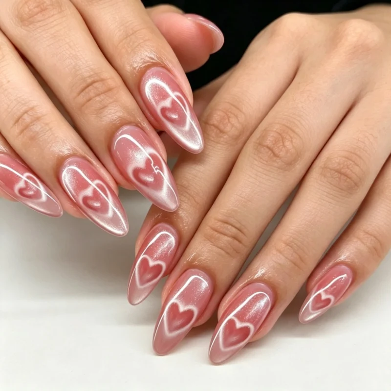 Künstlerisches Herzdesign Stiletto Press-On Nägel