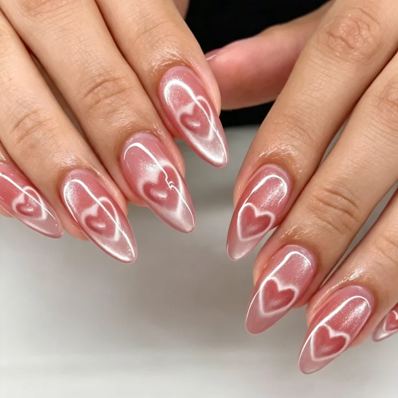 Künstlerisches Herzdesign Stiletto Press-On Nägel