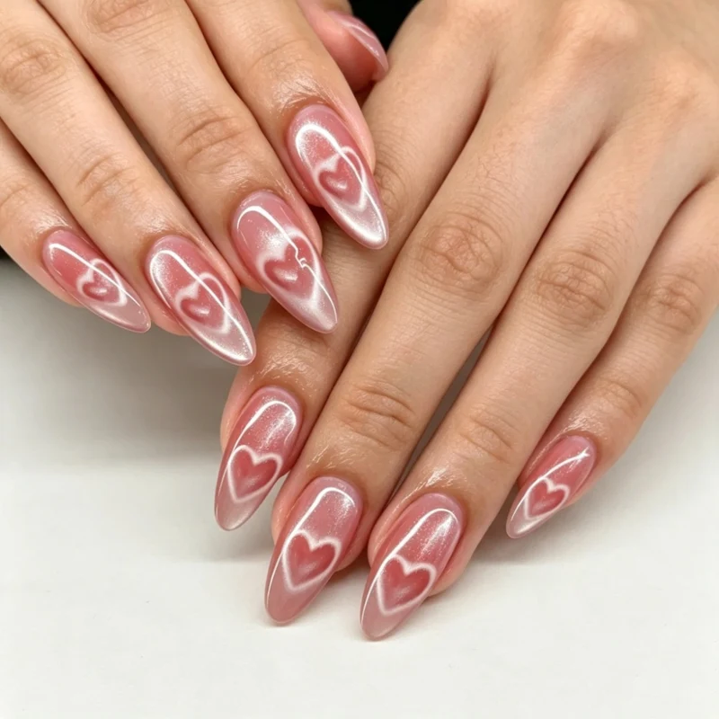 Künstlerisches Herzdesign Stiletto Press-On Nägel