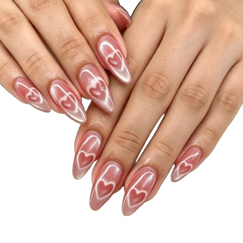Künstlerisches Herzdesign Stiletto Press-On Nägel