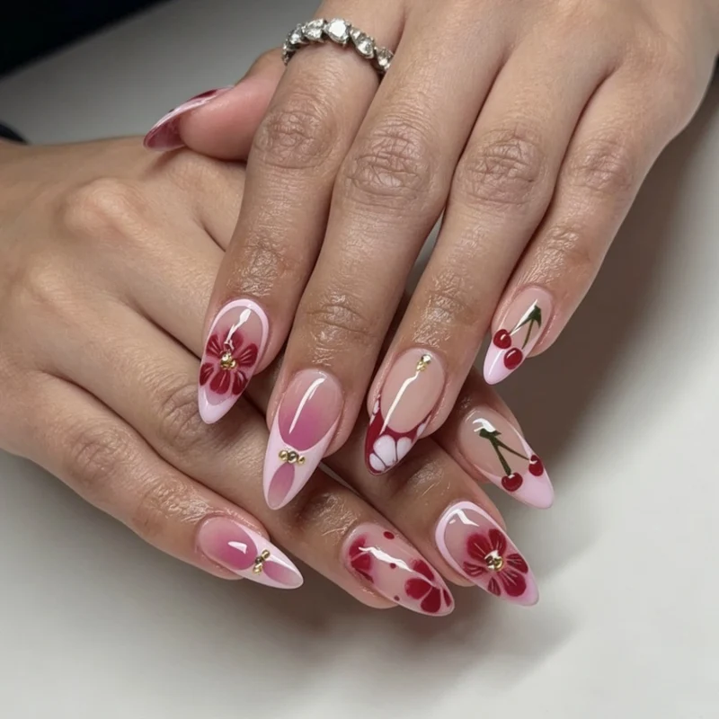 Künstlerische florale Gel-Nagelkunst