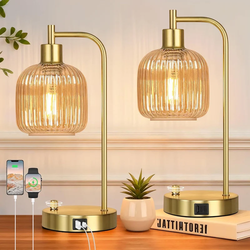 Moderne Glas Tischlampe mit USB-Ladung