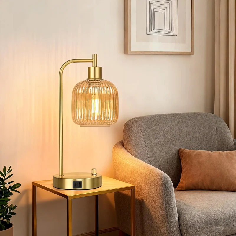 Moderne Glas Tischlampe mit USB-Ladung