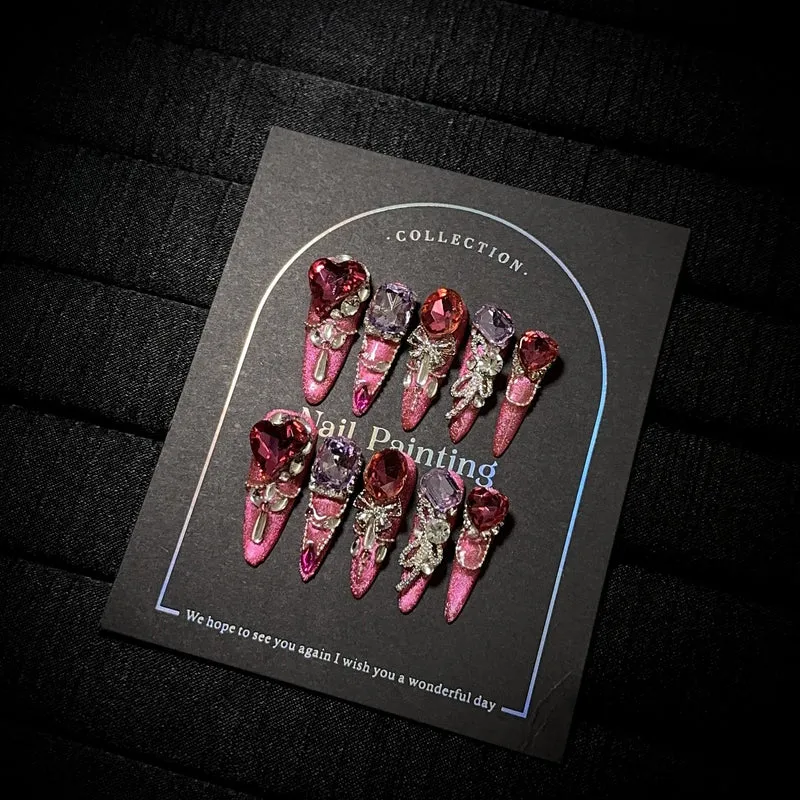 Glamouröse mit Strass akzentuierte Press-On Nagelset