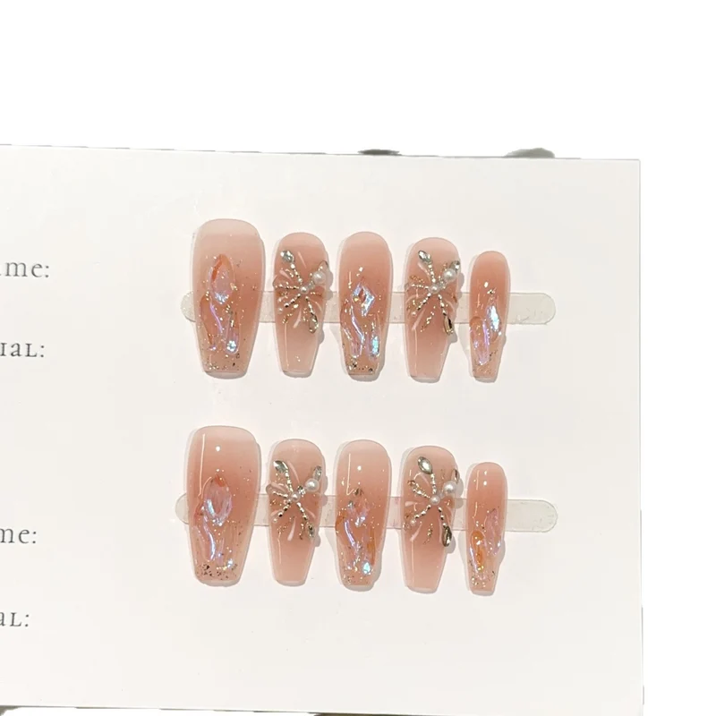 Glamouröse, perlenbesetzte Press-On-Nagelset