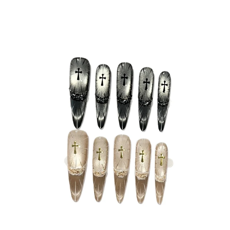 Elegante gotische Kreuz-Themen Press-On Nagel Set