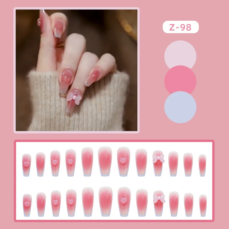 Elegante Ombre Press-On Nagel Set mit Schleifenakzenten