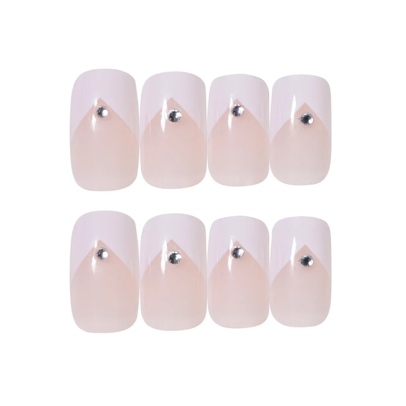 Elegante French Tip Press-On Nägel mit Strass-Akzenten