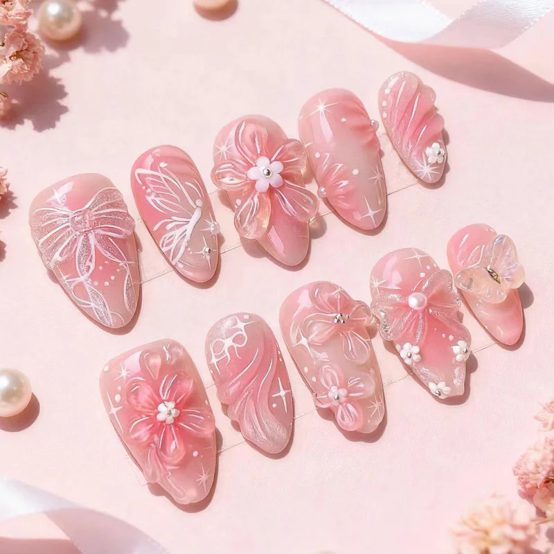 Floral Artistic Press-On Nail Set