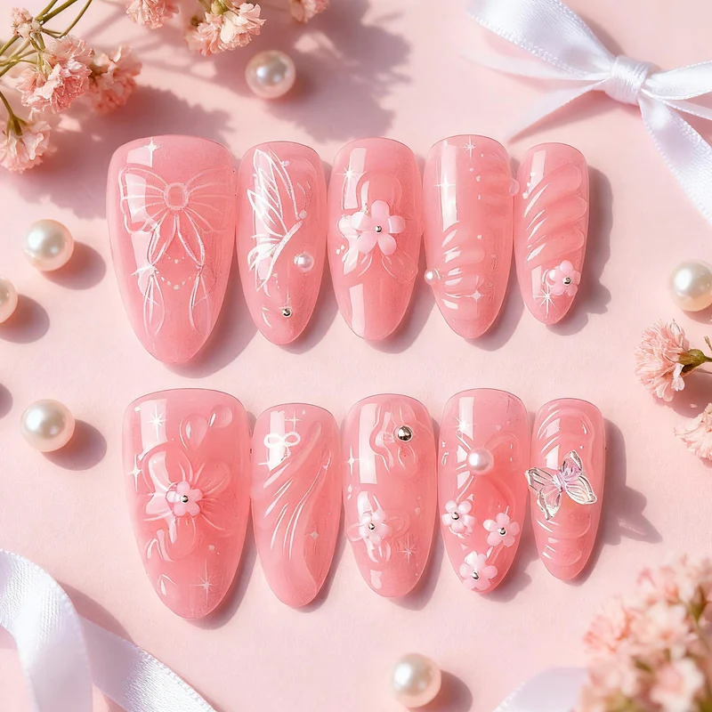 Floral Artistic Press-On Nail Set