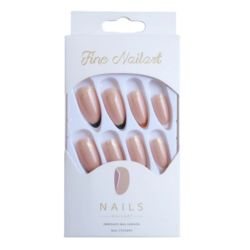 Elegante Stiletto Press-On Nagelset mit goldenen Akzenten
