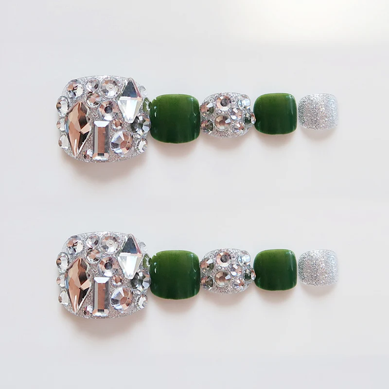 Dekoratives, mit Strass verziertes Press-On Zehennagel-Set 1790727289