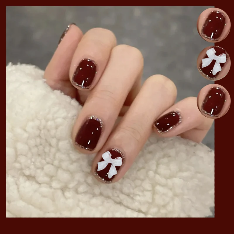 Künstlerisches Press-on-Nagelset mit Schleifen-Design