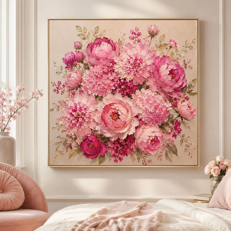 3D Texturiertes Floral Leinwand-Kunstwerk