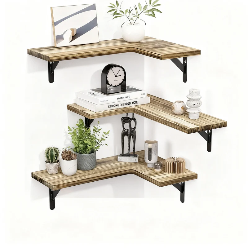 Wandregal aus Holz und Metall, L-Form