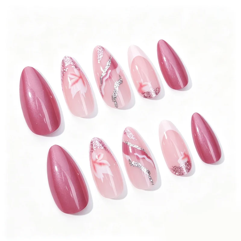Elegantes florales Stiletto-Nagelkunst-Set Karnz