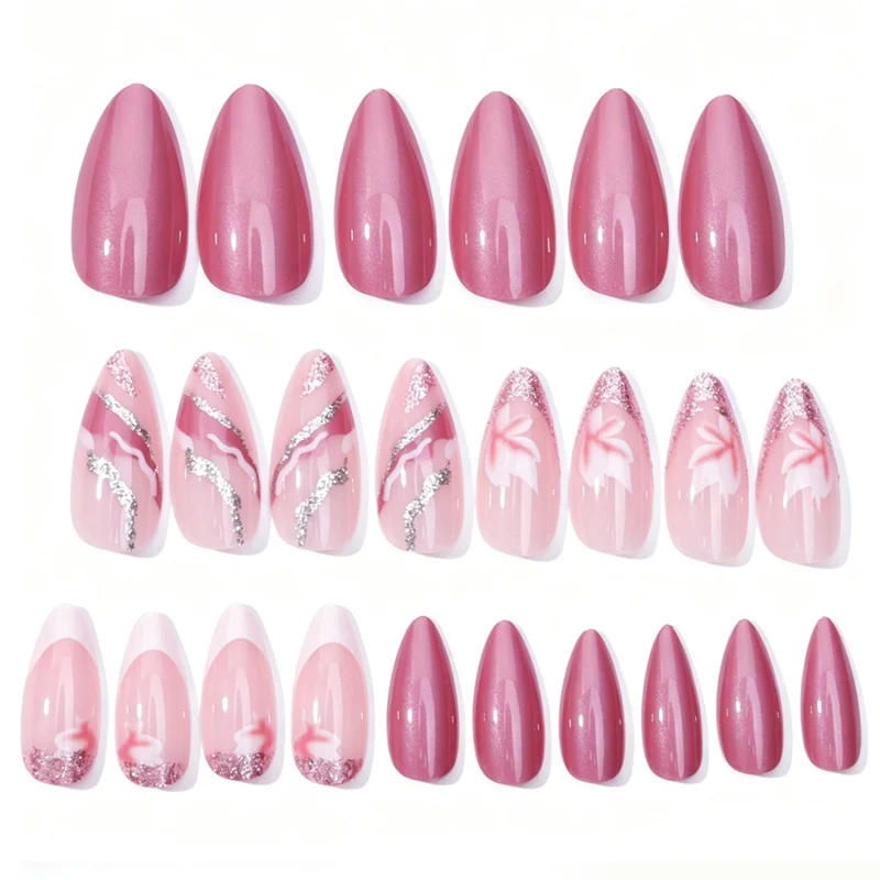 Elegantes florales Stiletto-Nagelkunst-Set Karnz