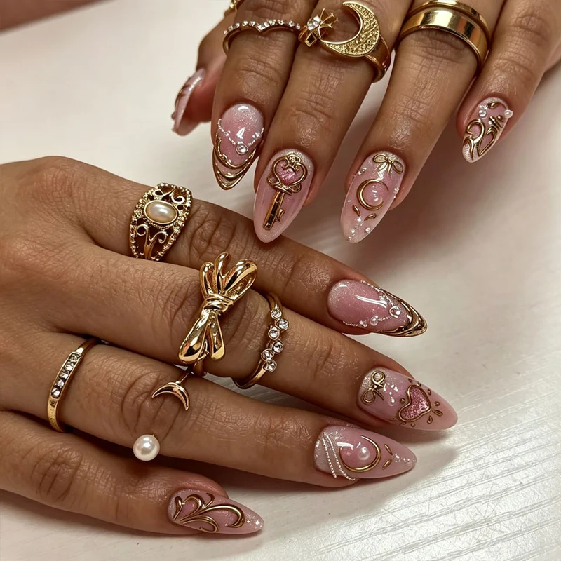 Dekoratives Press-On-Nagelset mit floralen Akzenten Karnz