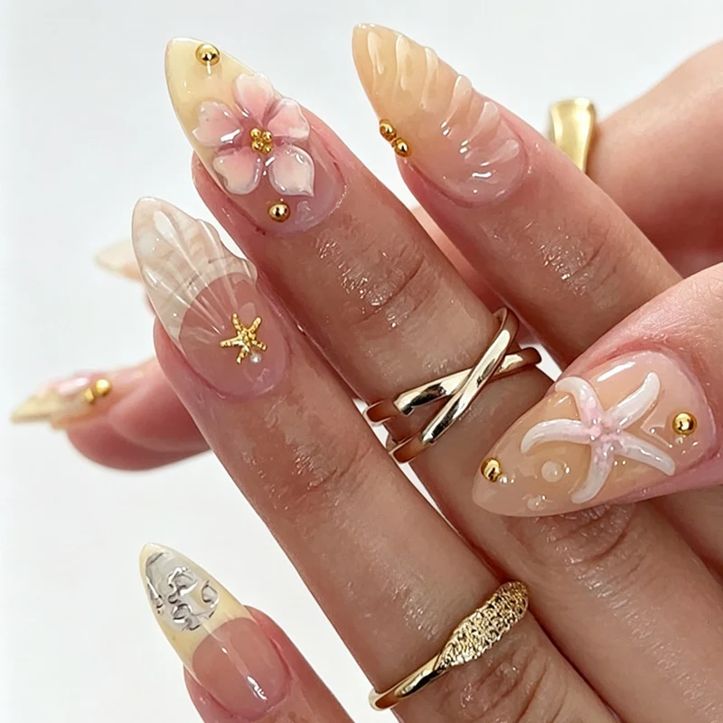 Künstlerisches florales Design Press-On Nägel Karnz